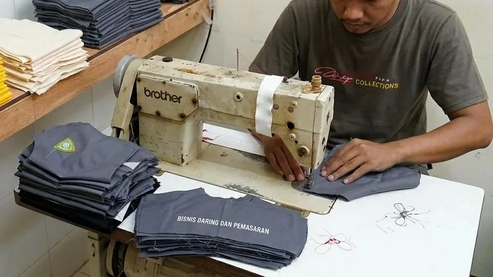 Proses pemotongan kain di konveksi JAP Solusindo